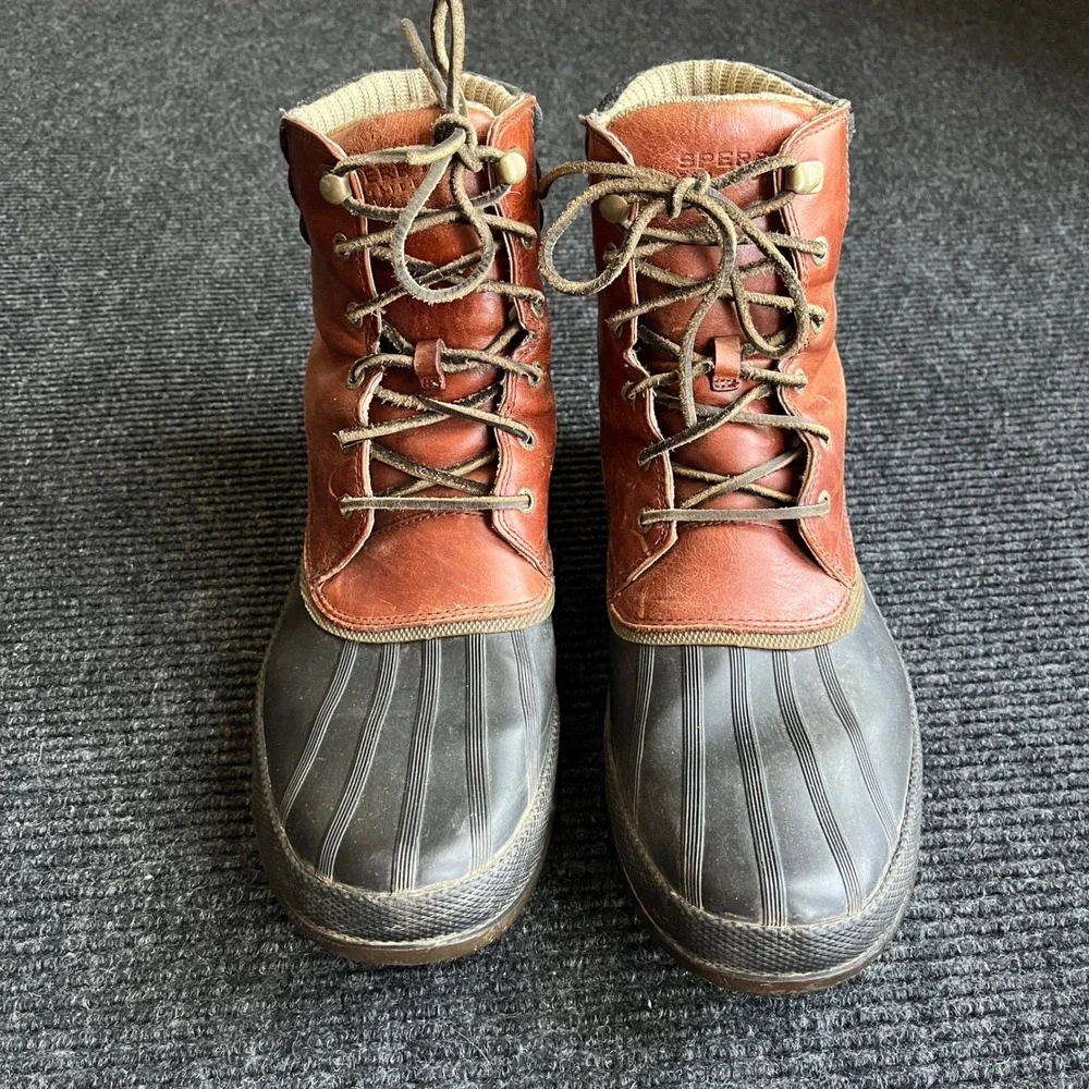Sperry Avenue Duck Boots Mens 12M Tan Black Leather Waterproof winter utility